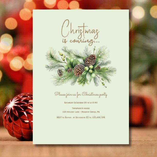 Christmas fir branch with cones christmas party invitation (Creator Uploaded)