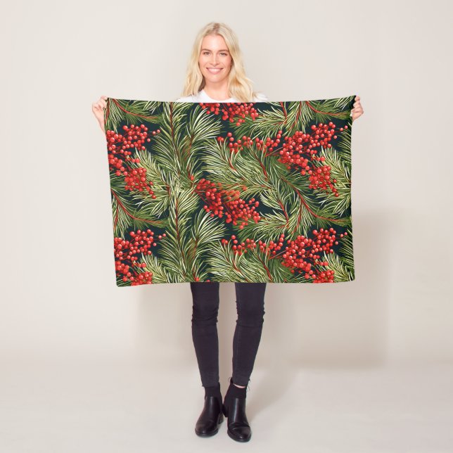 Christmas Fir Branches and Berries Fleece Blanket (In Situ)