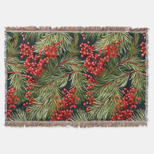 Christmas Fir Branches and Berries Throw Blanket