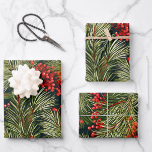 Christmas Fir Branches and Berries Wrapping Paper Sheet