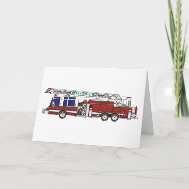 Christmas Fire Truck Holiday Card (Front)
