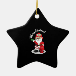 Christmas Firefighter Santa Winter Ceramic Tree Decoration
