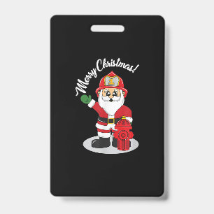 Christmas Firefighter Santa Winter ID Badge