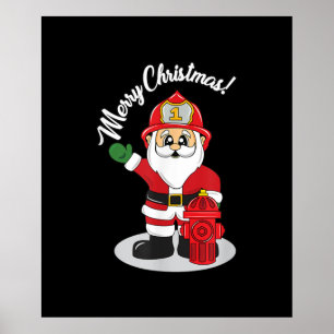 Christmas Firefighter Santa Winter Poster