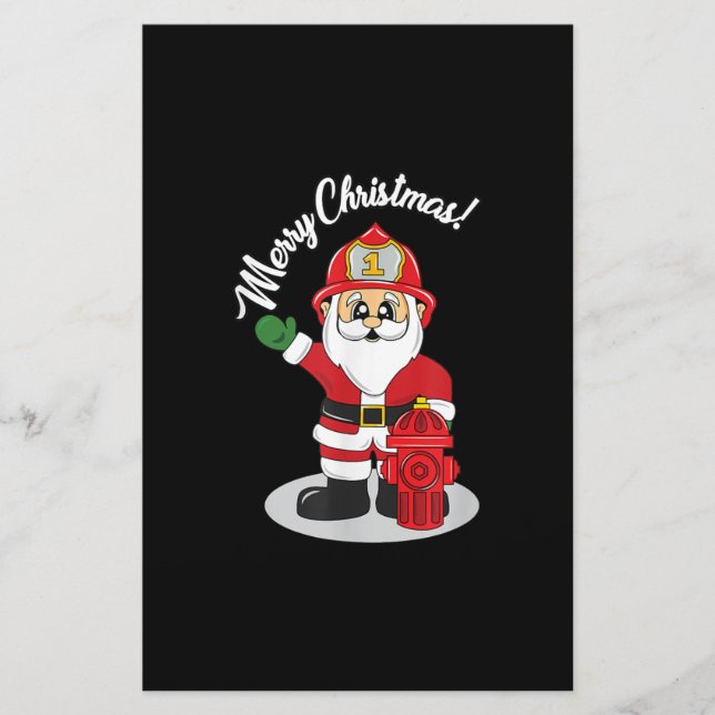 Christmas Firefighter Santa Winter Stationery (Front)