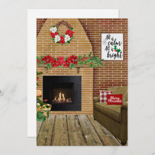 Christmas Fireplace All Is Calm All Is Bright Card