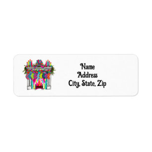 Christmas Fireplace Boho Cute Pink Holiday Address