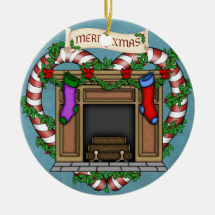 Christmas fireplace ceramic tree decoration