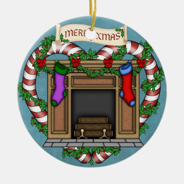 Christmas fireplace ceramic tree decoration (Front)