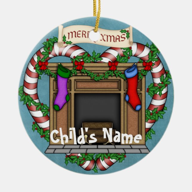 Christmas fireplace ceramic tree decoration (Front)