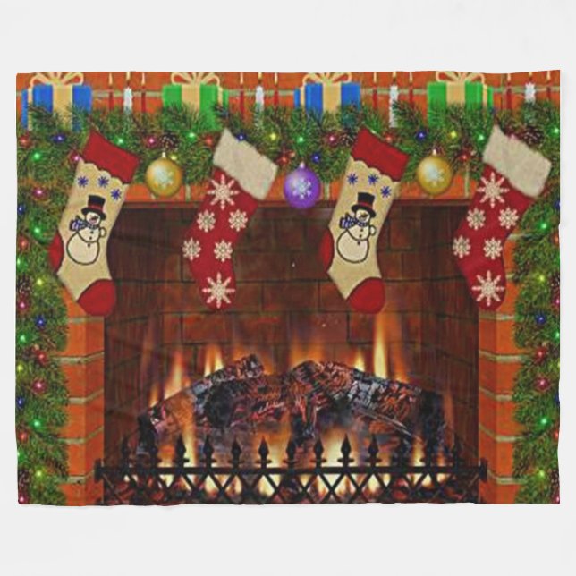 CHRISTMAS FIREPLACE FLEECE BLANKET (Front (Horizontal))