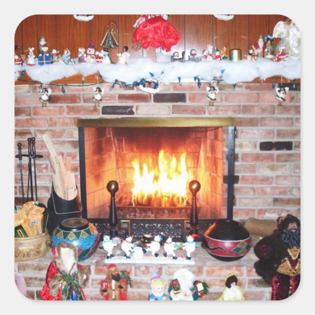 CHRISTMAS FIREPLACE  SQUARE STICKER (Front)