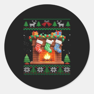 Christmas Fireplace Stockings Funny Ugly Christmas Classic Round Sticker