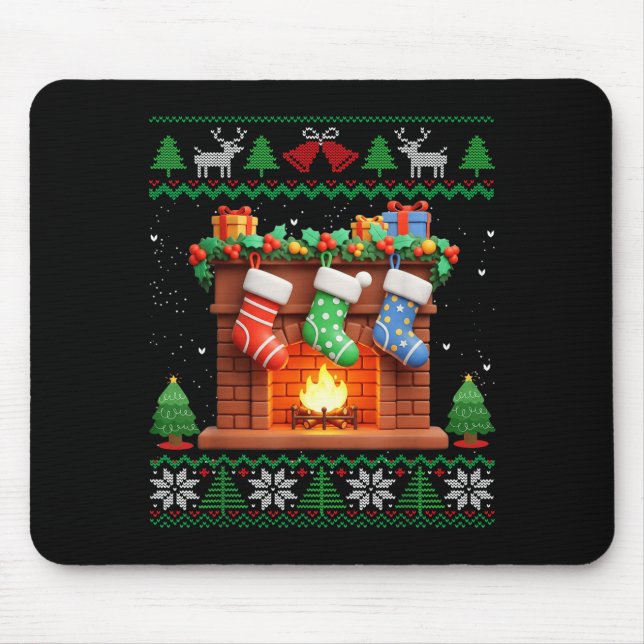 Christmas Fireplace Stockings Funny Ugly Christmas Mouse Pad (Front)
