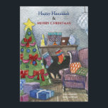 Christmas Fireplace with Menorah Holiday Card<br><div class="desc">A beautiful, watercolor, holiday card for families celebrating Hanukkah and Christmas. (Watercolor vector created by freepik - www.freepik.com). The card is easy to customise with your wording, font, font colour, paper shape options and choice of six paper types.Not exactly what you're looking for? All our products can be custom designed...</div>