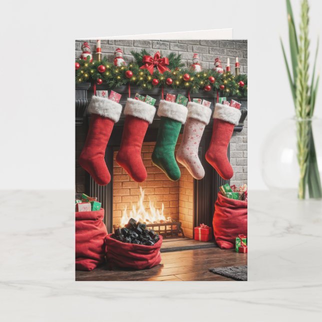 Christmas Fireplace With Sack of Coal Card (Front)