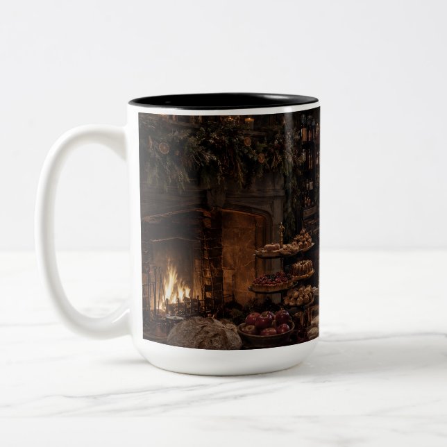 Christmas Fireside Feast Black Mug (Left)