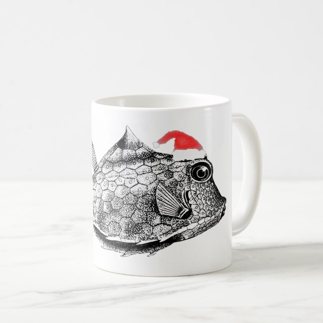 Christmas Fish (Coffer-fish) with Santa Hat Coffee Mug (Front Right)