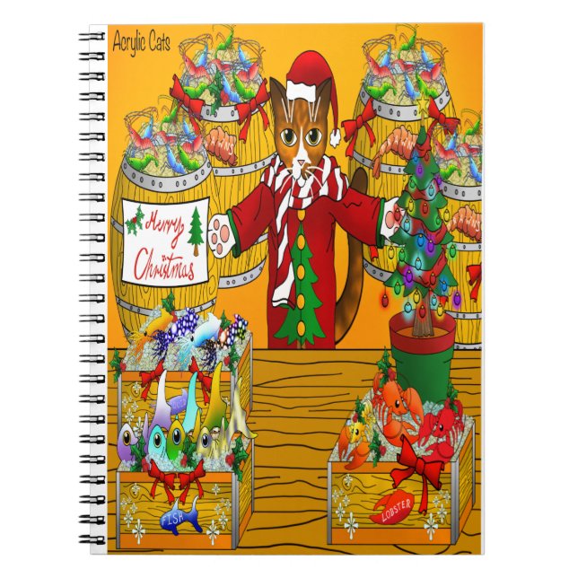 Christmas Fish Market Stall Cat Notebook (Front)