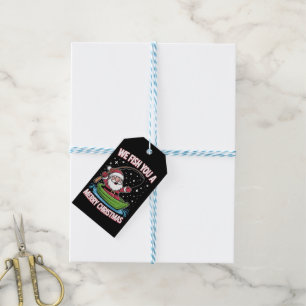 Christmas Fisherman Fishing Funny Cool Santa Claus Gift Tags