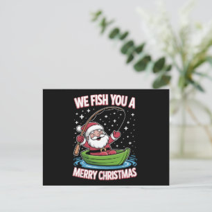 Christmas Fisherman Fishing Funny Cool Santa Claus Holiday Postcard