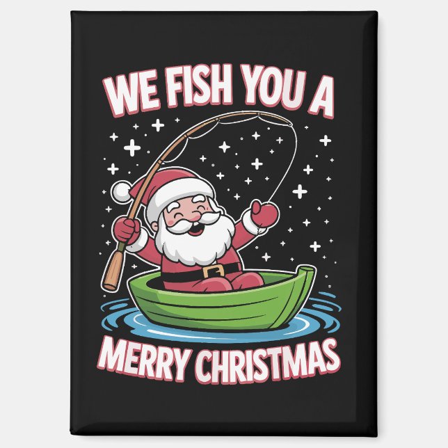 Christmas Fisherman Fishing Funny Cool Santa Claus Magnet (Front)