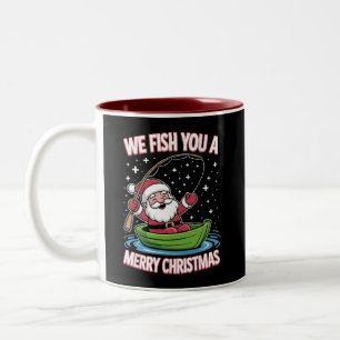 Christmas Fisherman Fishing Funny Cool Santa Claus Two-Tone Coffee Mug