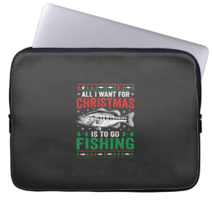 Christmas Fishing Bass Ugly Sweater Laptop Sleeve