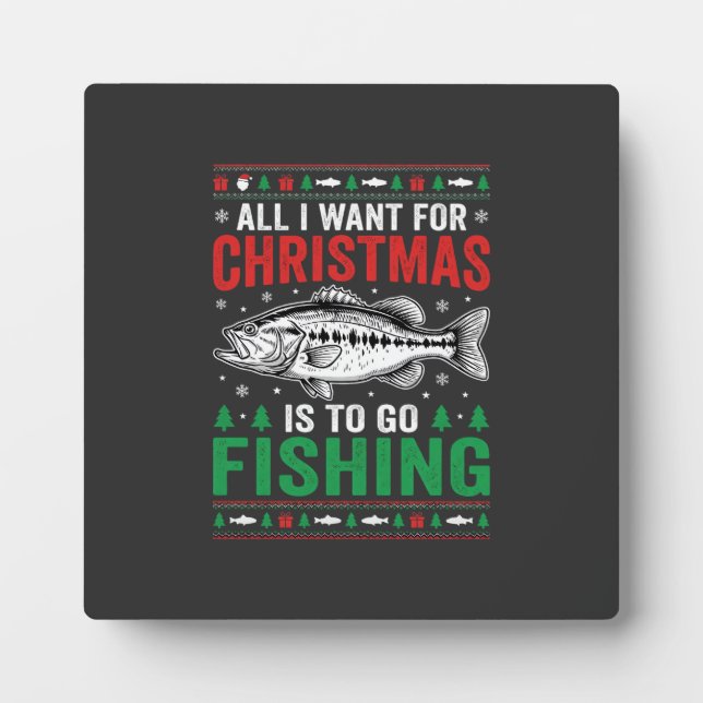 Christmas Fishing Bass Ugly Sweater Plaque (Front)