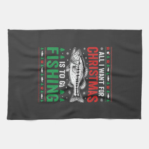 Christmas Fishing Bass Ugly Sweater Tea Towel