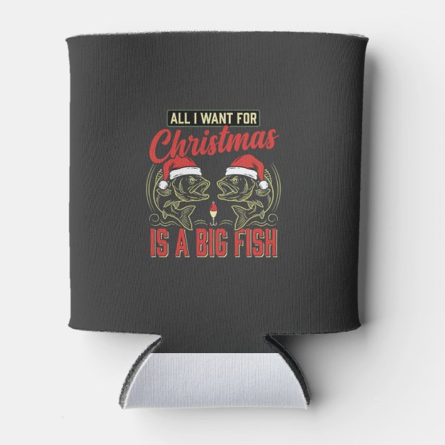 Christmas Fishing Big Fish Holiday Can Cooler (Front)