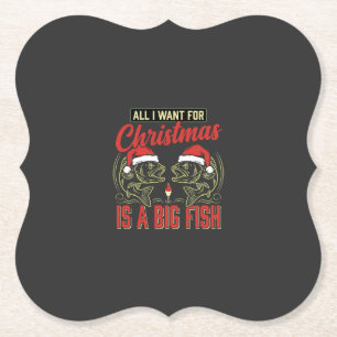 Christmas Fishing Big Fish Holiday Paper Coaster