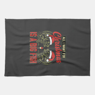 Christmas Fishing Big Fish Holiday Tea Towel