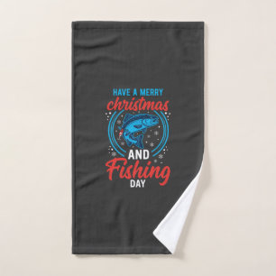Christmas Fishing Day Vintage Holiday Hand Towel