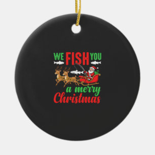 Christmas Fishing Merry Fish You Ceramic Tree Decoration