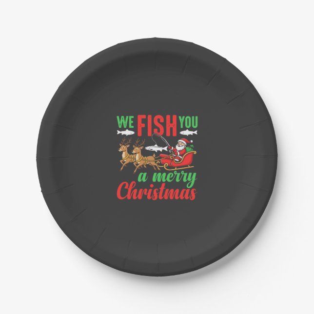 Christmas Fishing Merry Fish You Paper Plate (Front)