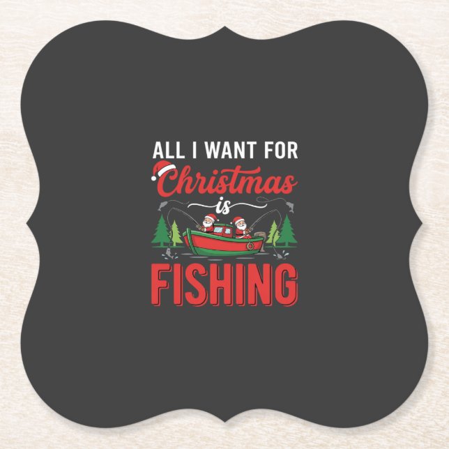 Christmas Fishing Santa Holiday Vector Paper Coaster (Front)