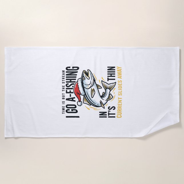 Christmas Fishing Stream Quote Design Beach Towel (Front)