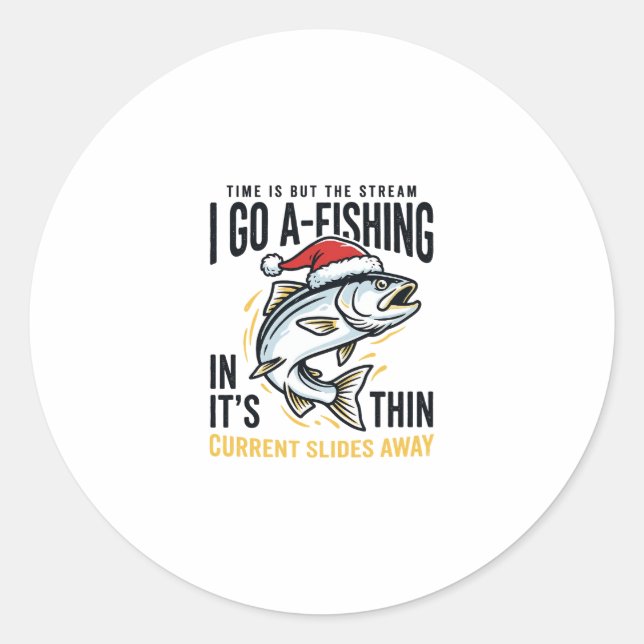 Christmas Fishing Stream Quote Design Classic Round Sticker (Front)