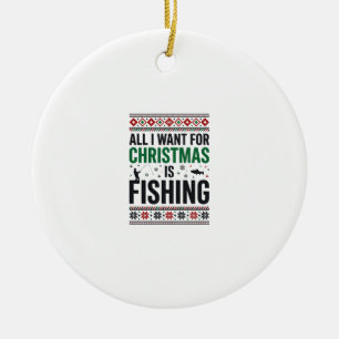 Christmas Fishing Ugly Sweater Design Ceramic Tree Decoration