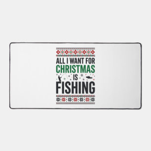 Christmas Fishing Ugly Sweater Design Desk Mat