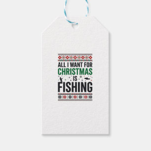 Christmas Fishing Ugly Sweater Design Gift Tags