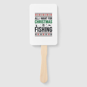 Christmas Fishing Ugly Sweater Design Hand Fan