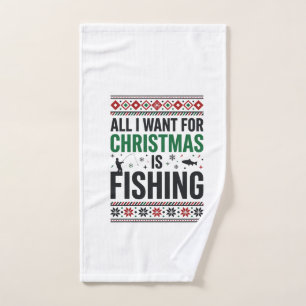Christmas Fishing Ugly Sweater Design Hand Towel