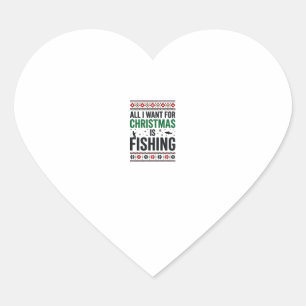 Christmas Fishing Ugly Sweater Design Heart Sticker