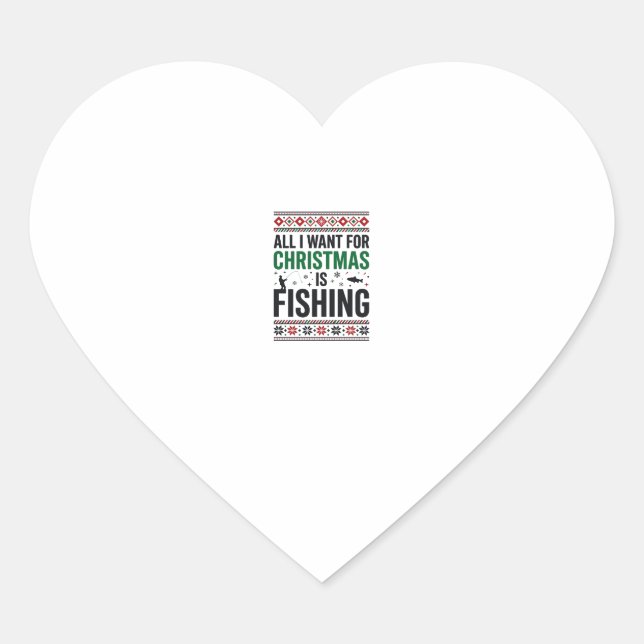 Christmas Fishing Ugly Sweater Design Heart Sticker (Front)