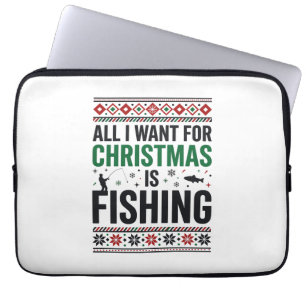 Christmas Fishing Ugly Sweater Design Laptop Sleeve