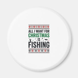 Christmas Fishing Ugly Sweater Design Magnet
