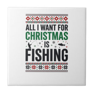 Christmas Fishing Ugly Sweater Design Tile
