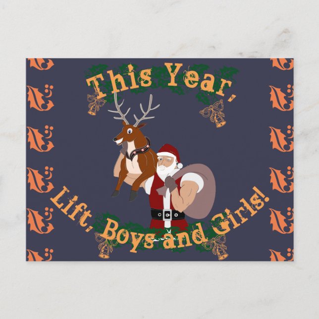 Christmas fitness New Year fit santa and reindeer Holiday Postcard (Front)